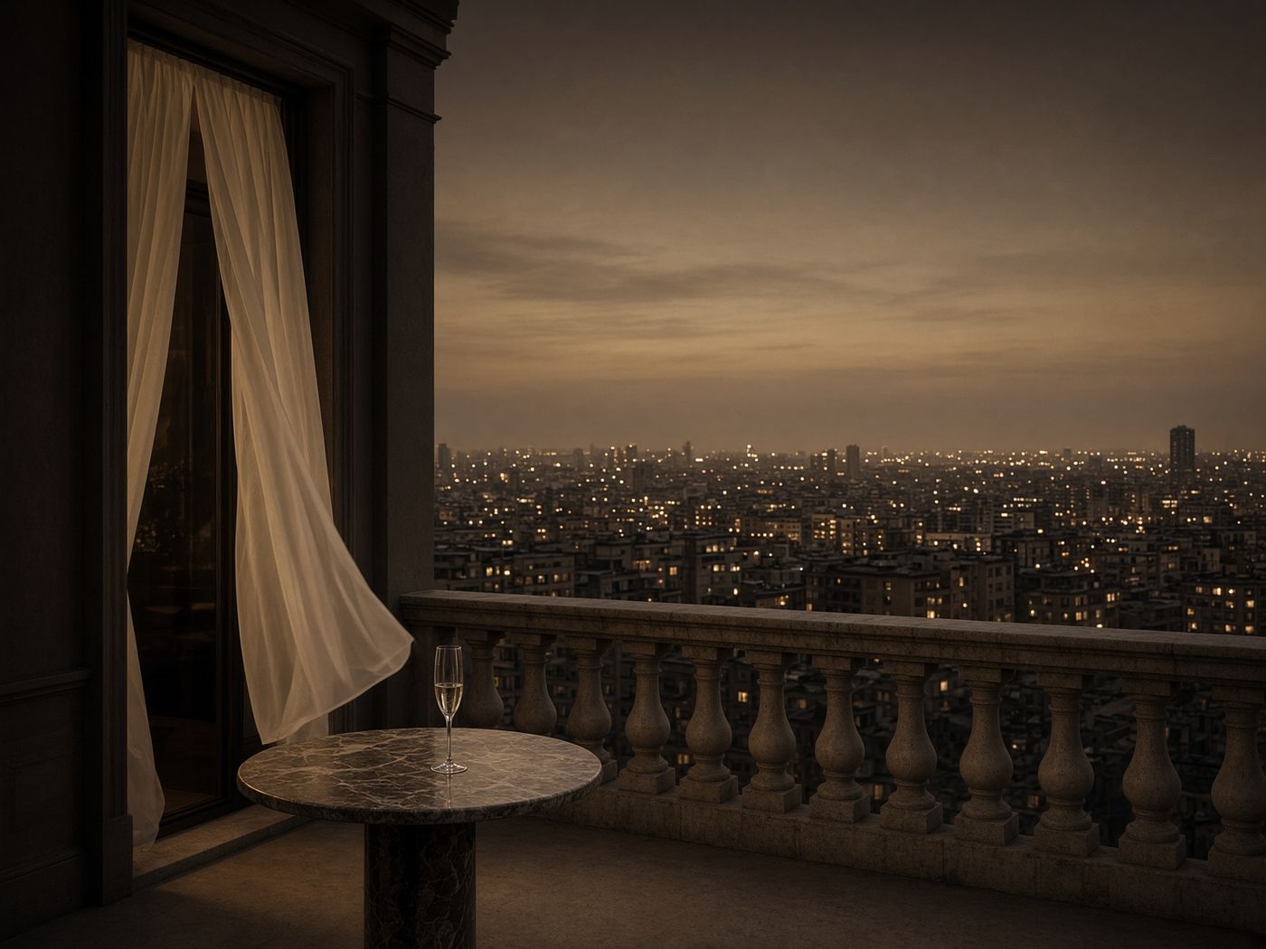 City terrace prepared for an evening gathering